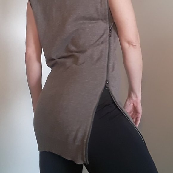 ALL SAINTS - Camel Brown Tunic Turtleneck KANINDA Dress Top with Zippered Sides - Picture 6 of 15